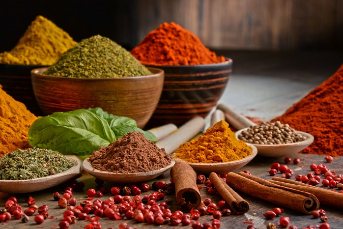 52142548 - variety of spices on kitchen table.
